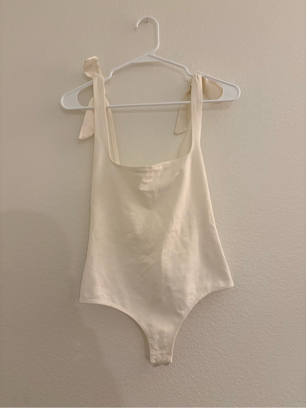 Free People Cream Shoulder Tie Seamed Bodysuit